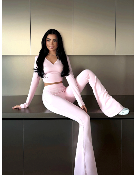 Komplet 2w1 krótki top i spodnie BOSTON - pudrowy róż