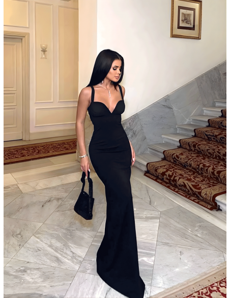 Sukienka maxi z odkrytymi plecami VOLANTINE - czarna