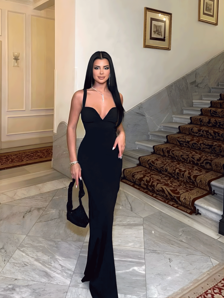 Sukienka maxi z odkrytymi plecami VOLANTINE - czarna 2