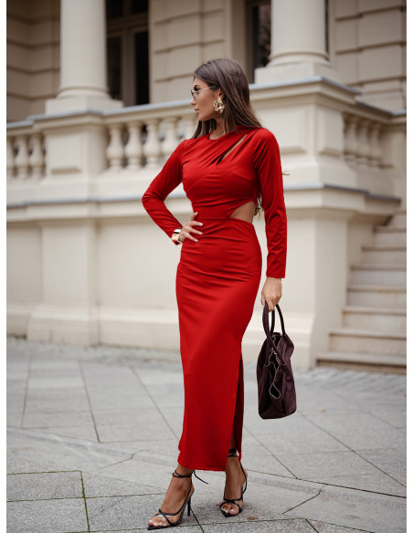 Dopasowana maxi sukienka z wycięciami DEVRA - czerwona
