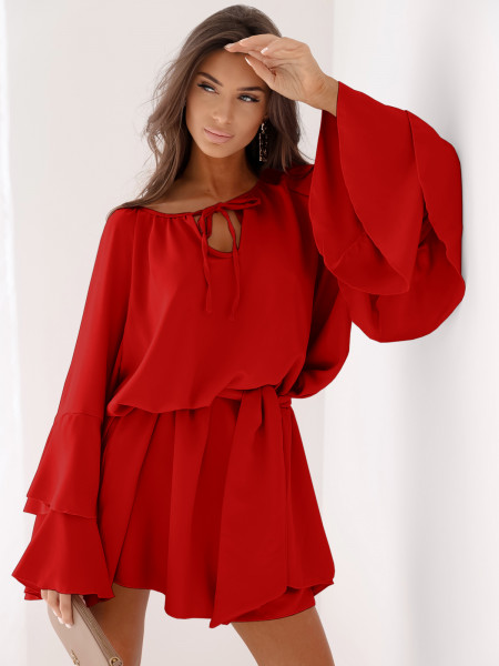 Sukienka oversize z falbanami na rękawach ZUMA - czerwona 2