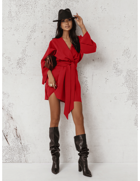 Sukienka mini z przekładanym dekoltem ALIA - czerwona