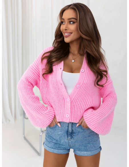Sweter kardigan zapinany na guziki ROBI - różowy