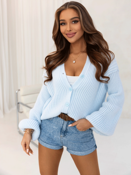 Sweter kardigan zapinany na guziki ROBI - błękitny