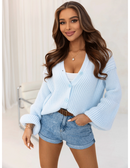Sweter kardigan zapinany na guziki ROBI - błękitny