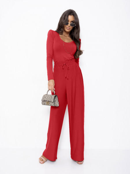 Komplet z wiskozy bluzka i szerokie spodnie AGRA - czerwony