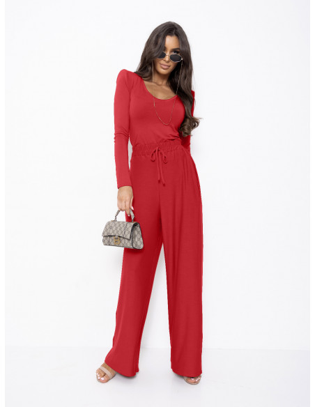 Komplet z wiskozy bluzka i szerokie spodnie AGRA - czerwony