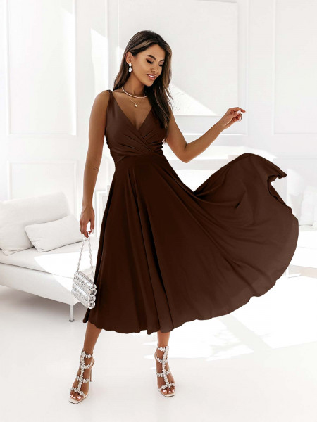 Sukienka midi na ramiączkach AGNES - czekoladowa 2