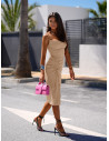 Dopasowana sukienka z marszczeniem ROMA - jasny beż