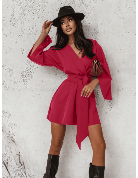 Sukienka mini z przekładanym dekoltem ALIA - fuksjowa