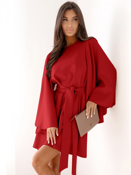 Trapezowa sukienka z szerokimi rękawami ENJA - czerwona