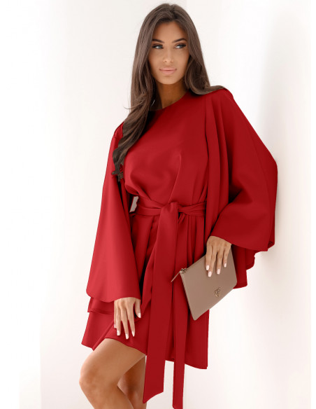 Trapezowa sukienka z szerokimi rękawami ENJA - czerwona