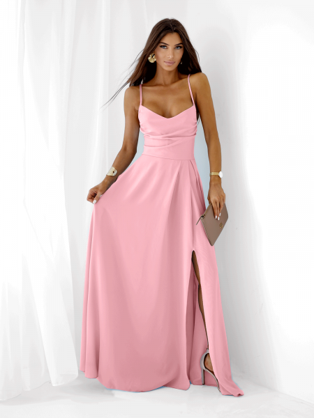 Sukienka maxi na ramiączkach LYANNE - pudrowy róż