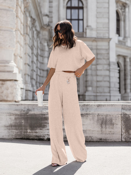 Masełkowy komplet bluzka i szerokie spodnie ATRIA - kość słoniowa