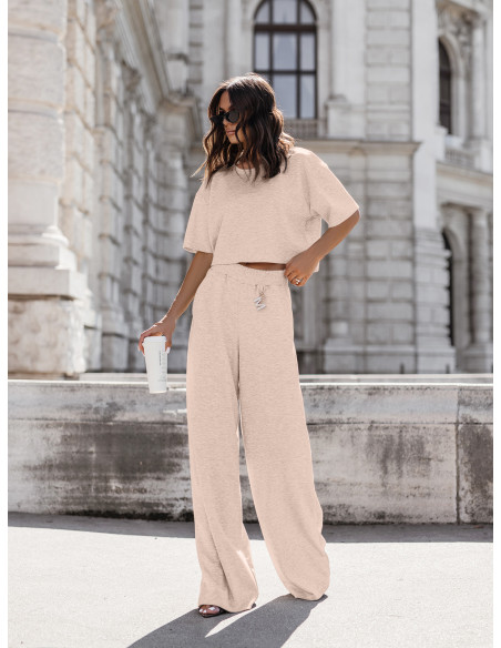 Masełkowy komplet bluzka i szerokie spodnie ATRIA - kość słoniowa