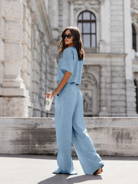 Masełkowy komplet bluzka i szerokie spodnie ATRIA - błękitny 2