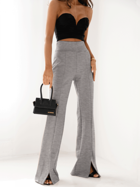 Dopasowane spodnie dzwony z rozporkiem TAYTUM - szary melanż