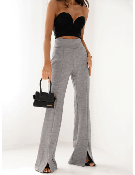 Dopasowane spodnie dzwony z rozporkiem TAYTUM - szary melanż