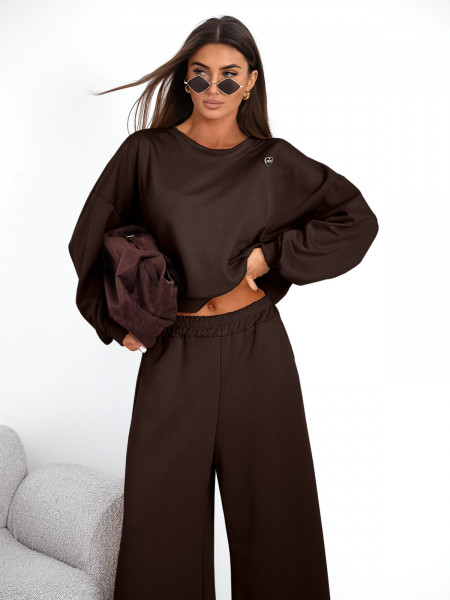 Komplet z wiskozy z szerokimi spodniami LETTY - czekoladowy 2