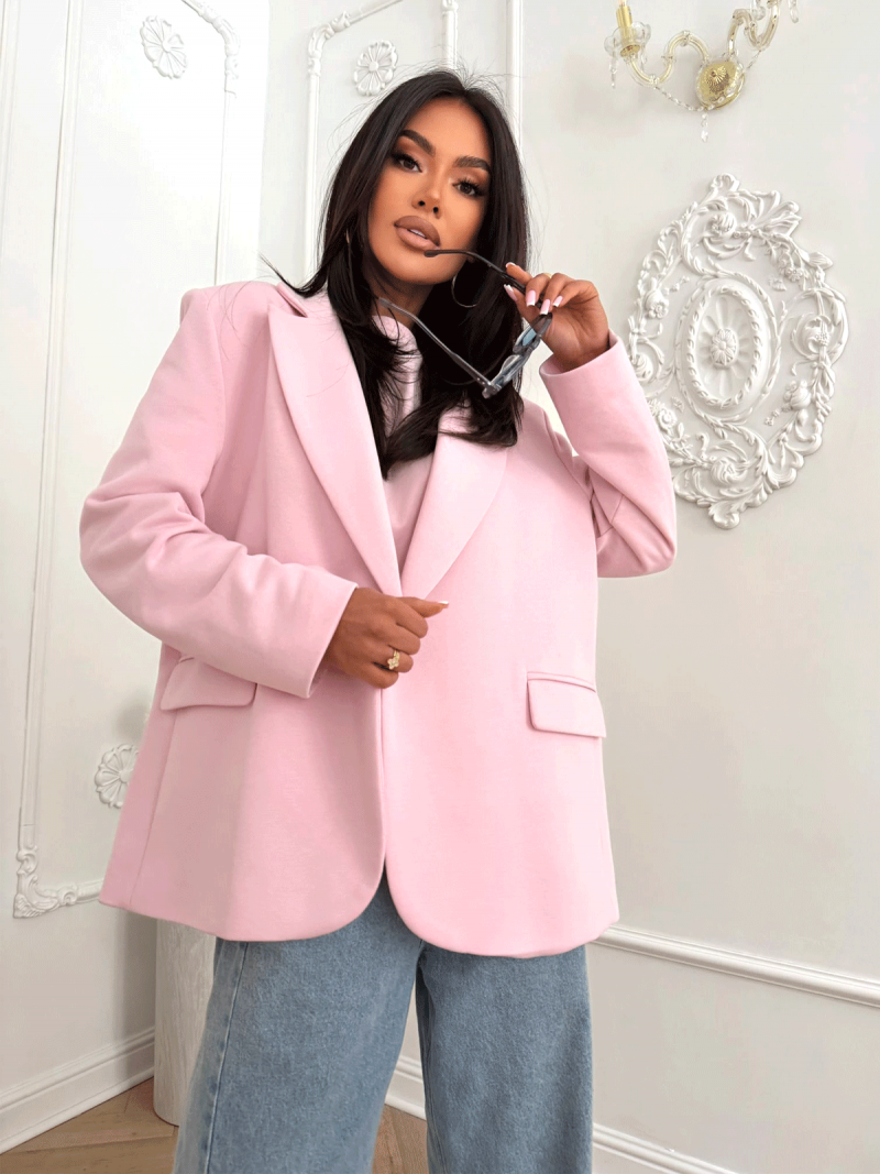 Bawełniana marynarka oversize TINA - pudrowy róż