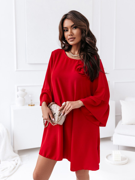 Sukienka trapezowa z różą HADLEE - czerwona