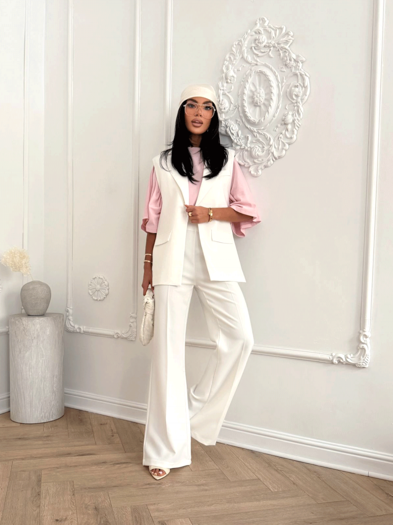 Eleganckie szerokie spodnie z kantem PONTI - białe