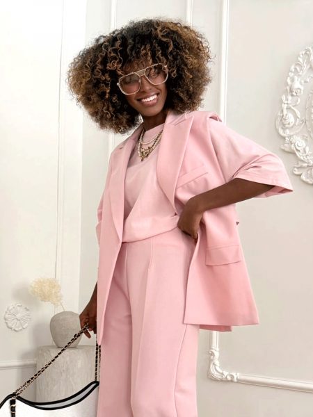 Marynarkowa kamizelka z otwartymi bokami NAIRI - pudrowy róż