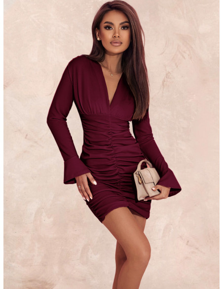WP Dopasowana sukienka z marszczeniem - bordowa