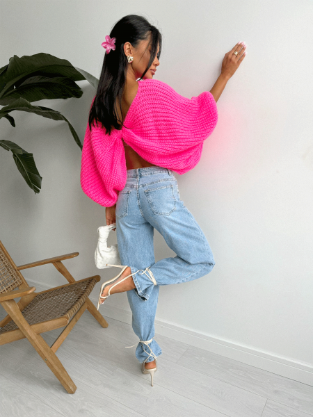 Sweter oversize z marszczonym tyłem KADAR - fuksjowy 2