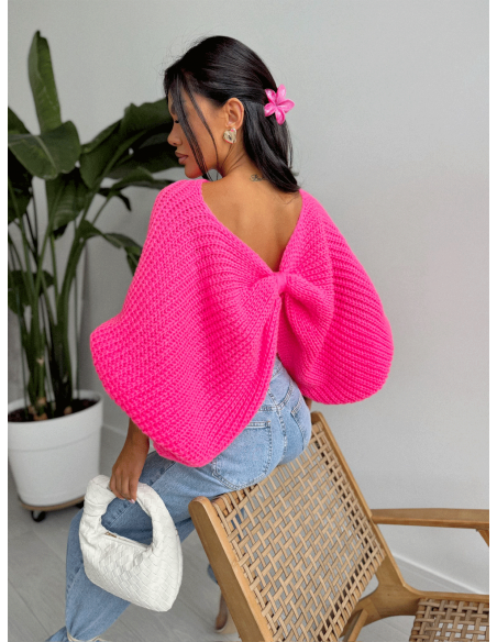 Sweter oversize z marszczonym tyłem KADAR - fuksjowy