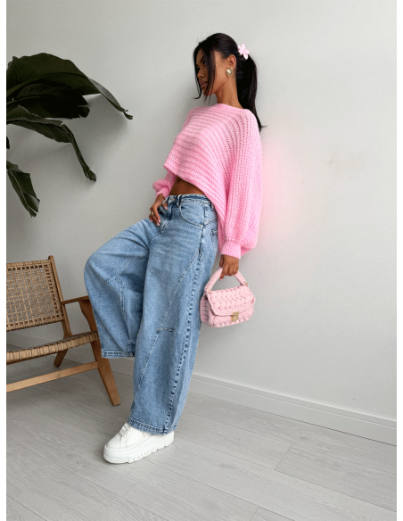 Sweter oversize z marszczonym tyłem KADAR - pudrowy róż