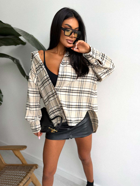 Bawełniana koszula w kratę oversize CELTIA - beżowa 2