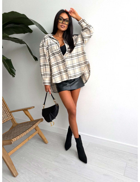 Bawełniana koszula w kratę oversize CELTIA - beżowa