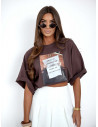 Bawełniana bluzka t-shirt oversize CALLAVIA - czekoladowa