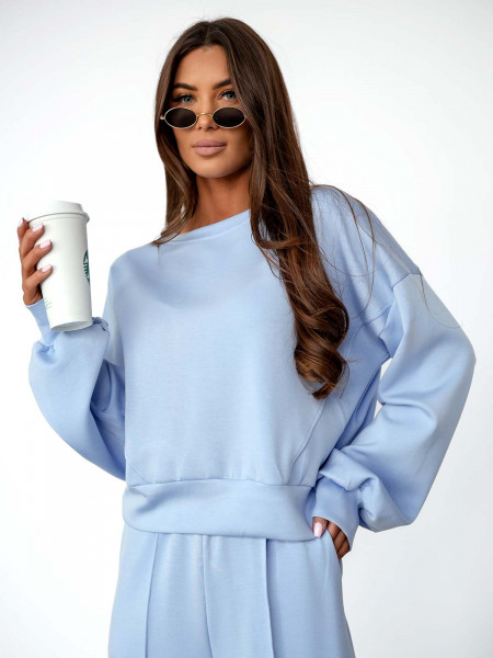 Wiskozowy dres z szerokimi spodniami IVAR - błękitny