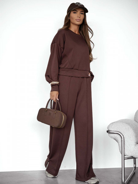 Wiskozowy dres z szerokimi spodniami IVAR - czekoladowy