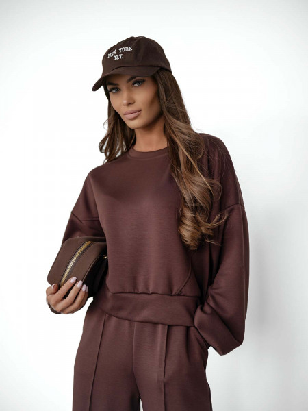 Wiskozowy dres z szerokimi spodniami IVAR - czekoladowy 2