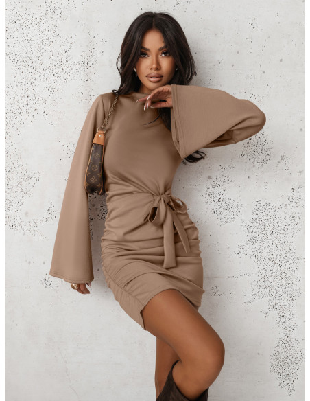 WP masełkowa sukienka mini z wiązaniem - mocha mousse