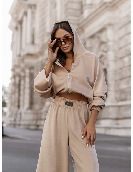 WP welurowy dres bluza i szerokie spodnie - beżowy
