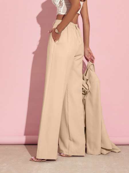 WP eleganckie szerokie spodnie z zaszewkami - beżowe