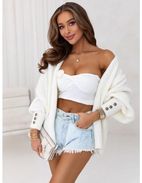 Wełniany krótki sweter kardigan MIREO - biały