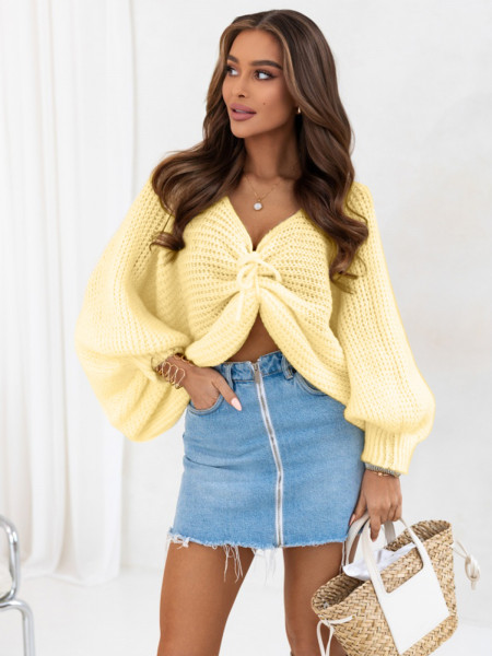 Marszczony sweter z wełną CADDY - bananowy