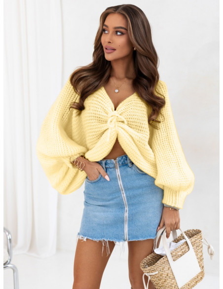 Marszczony sweter z wełną CADDY - bananowy