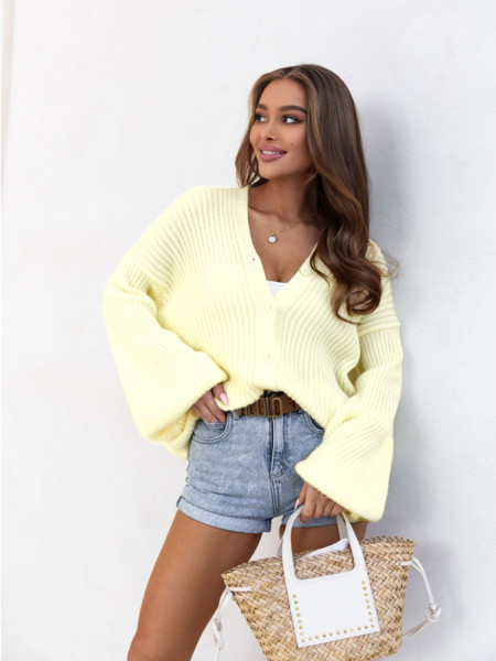 Sweter kardigan zapinany na guziki ROBI - cytrynowy