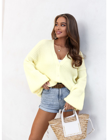 Sweter kardigan zapinany na guziki ROBI - cytrynowy