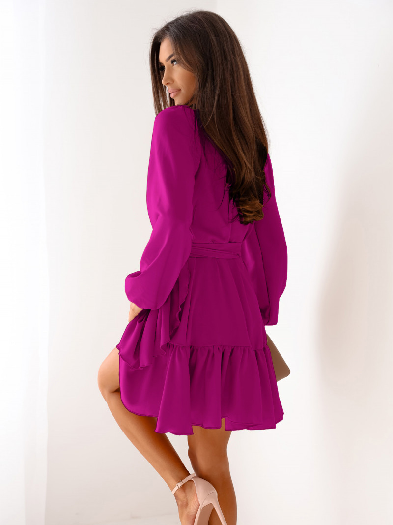 Przekładana sukienka z falbaną LURETTE - fuksjowa