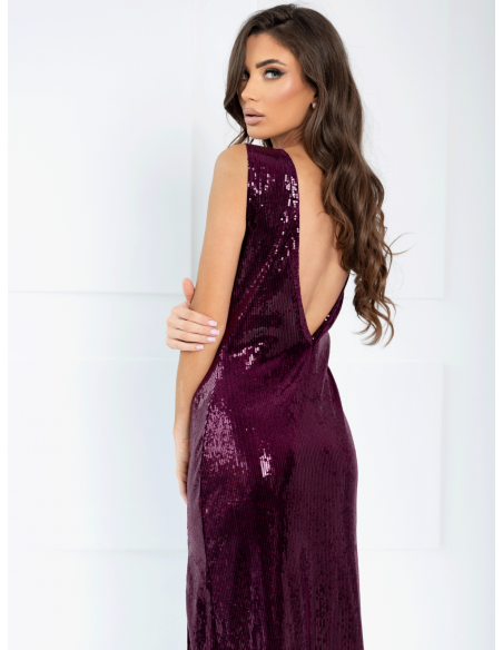 WP cekinowa sukienka maxi z rozporkiem - bordowa