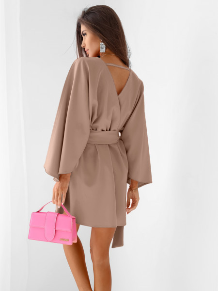 WP sukienka mini z przekładanym dekoltem - mocha mousse 2