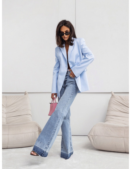 WP  taliowana marynarka z wiązaniem - błękitna