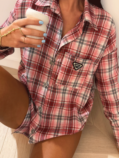 Bawełniana koszula w kratę oversize RAVELIA - różowa 2